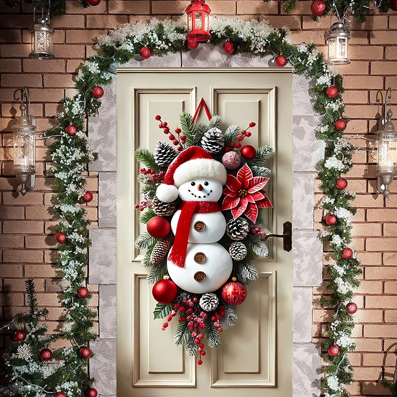 Winter Theme Snowman Lining For Christmas Door Wreath Xmas Door Cover Outdoor Garden Front Door Decoration Banner Party Supplies