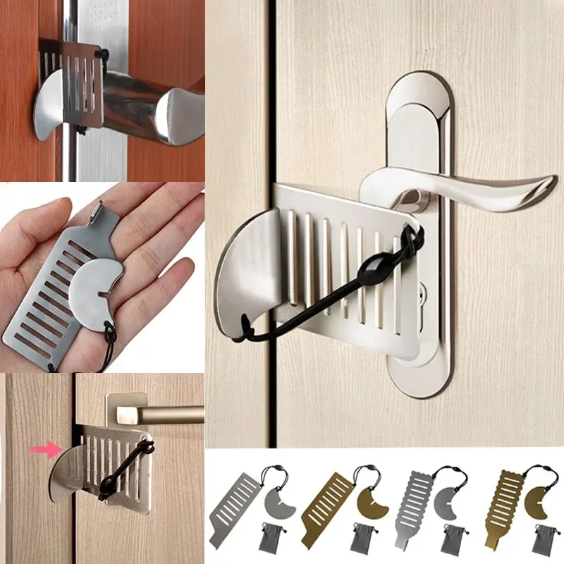 Stainless Steel Travel Door Lock Security Portable Door Plug Hotel Blocker Home Security Lock Latch Device 1set
