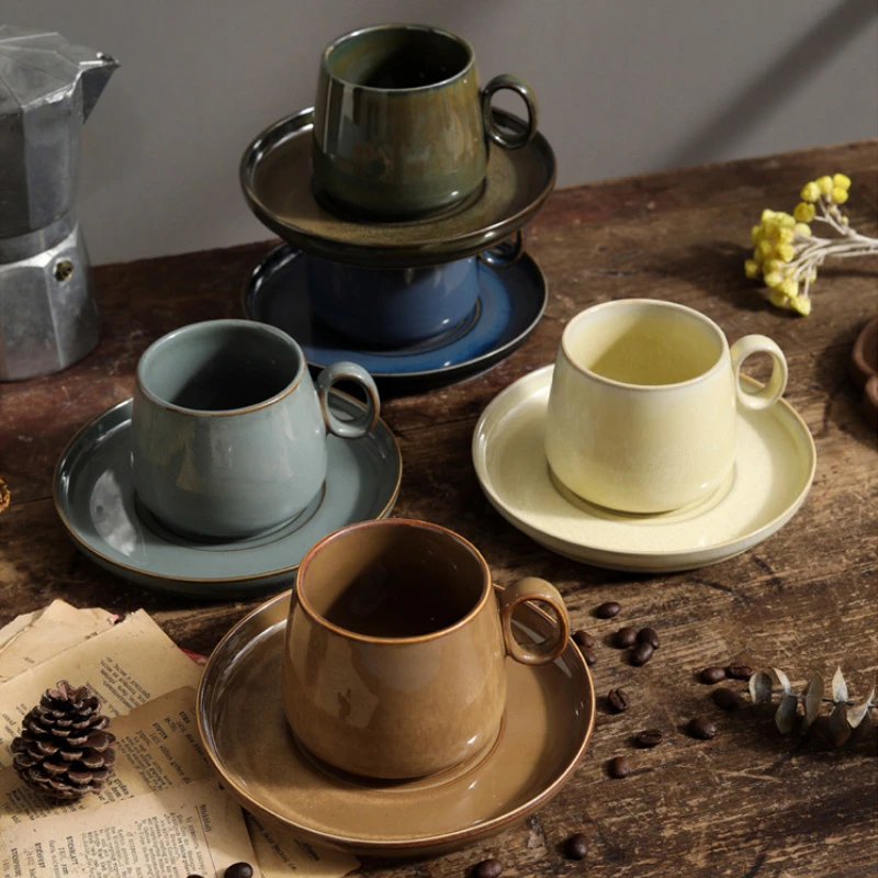 

Kiln Transformer Coffee Cup & Saucer Set 250ml Vintage Coffee Latte Art Cup Tiki Home Breakfast Cup Office Coffee Tea Cup Style