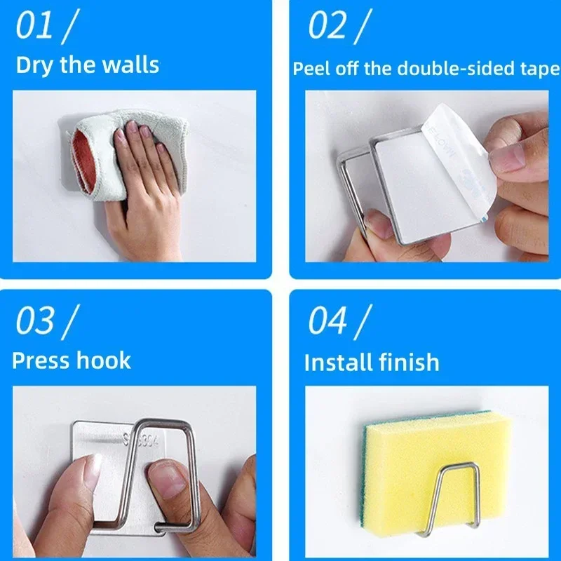 Kitchen Sponge Holder 5/1pcs Stainless Steel Sink Sponges Holder Self Adhesive Drain Drying Rack