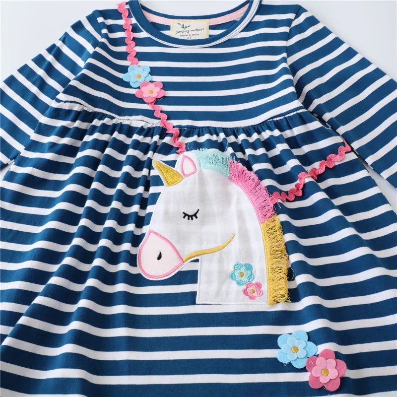 Vestido Infantil Unicórnio Com Lantejoulas - Listras Arco-Íris, Manga Comprida