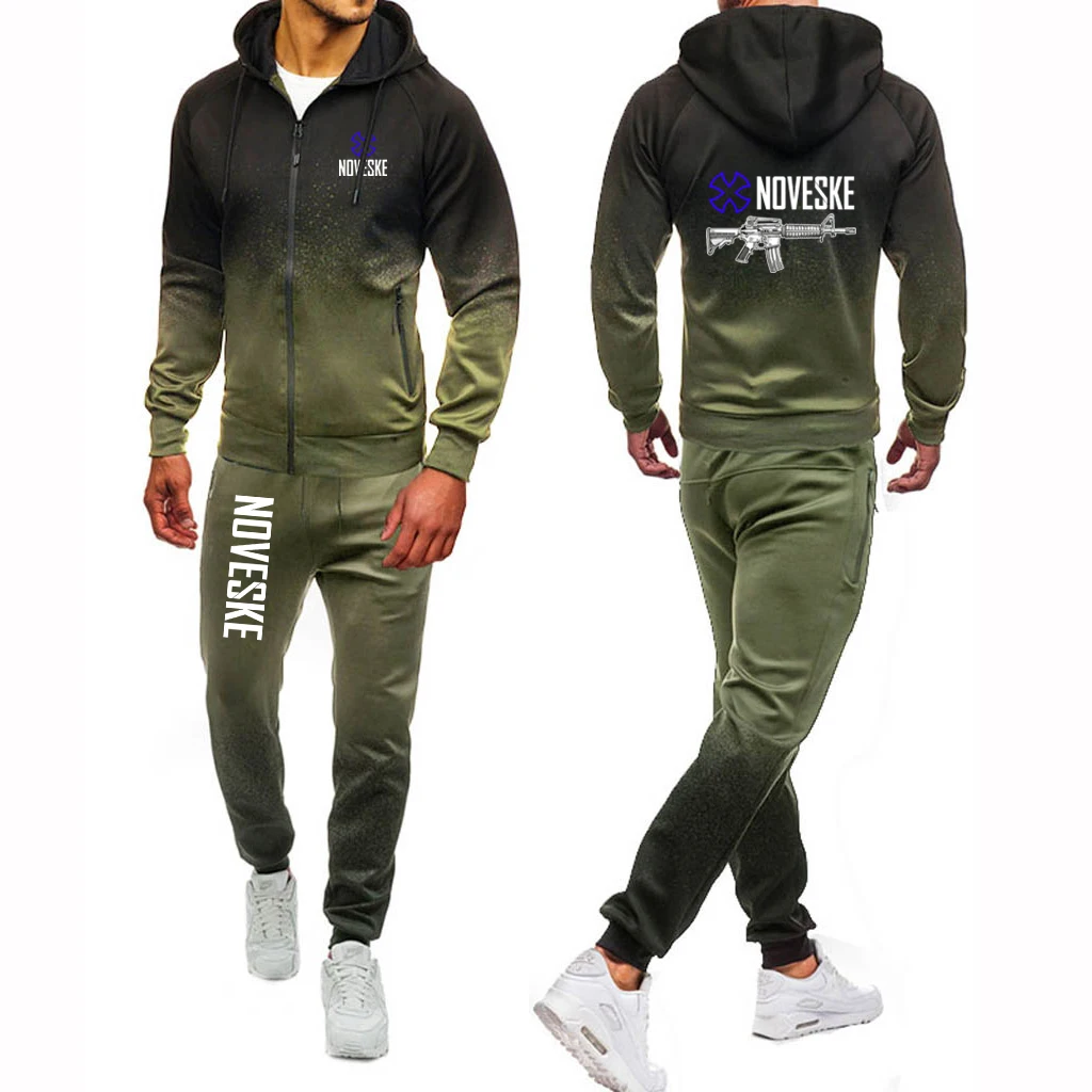 Mens Funny Print Hooded Hoodies and Outdoor Sports Pants Suits