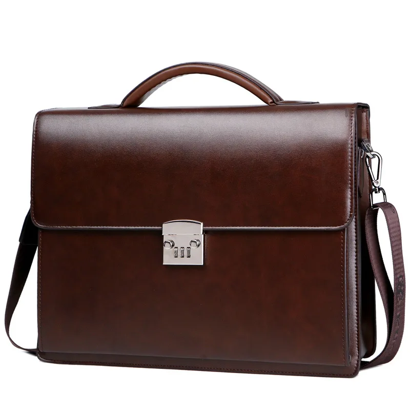 

Messenger Package Luxury Leather Lock Men Diagonal Shoulder Business Handbags Maleta Male Briefcase Laptop New Password Bag