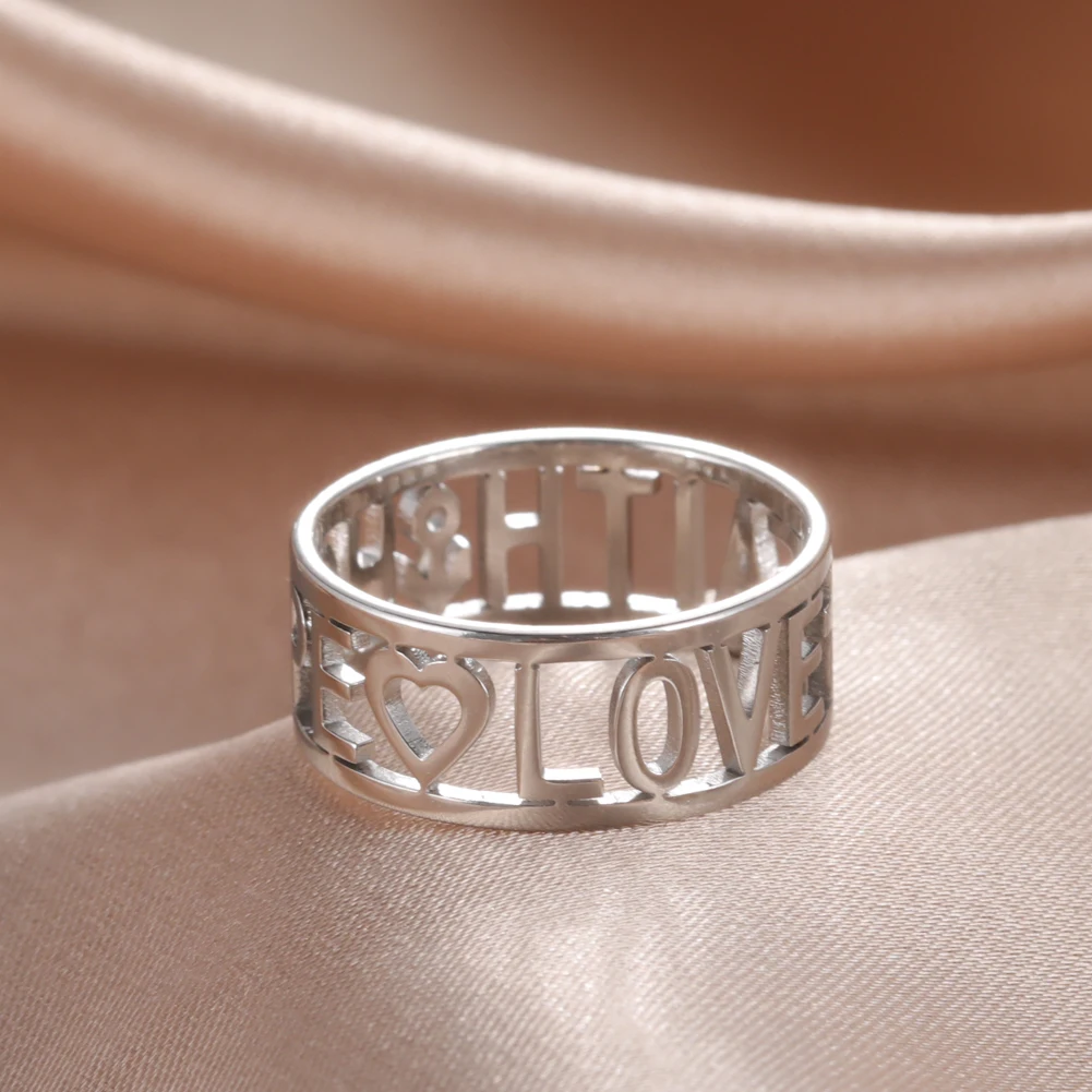 Amaxer LOVE FAITH HOPE Ring for Women Girls Stainless Steel Gold Color Fashion Rings Birthday Wedding Jewelry Gifts 6