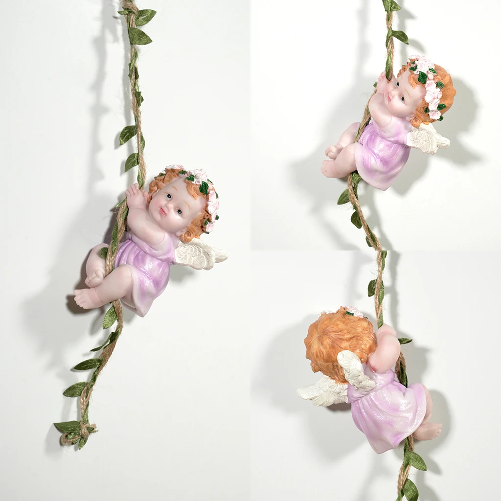 Garden Hanging Angel Figurine - Charming Fairy Cherub on Swing - Outdoor Decor Statue Gift