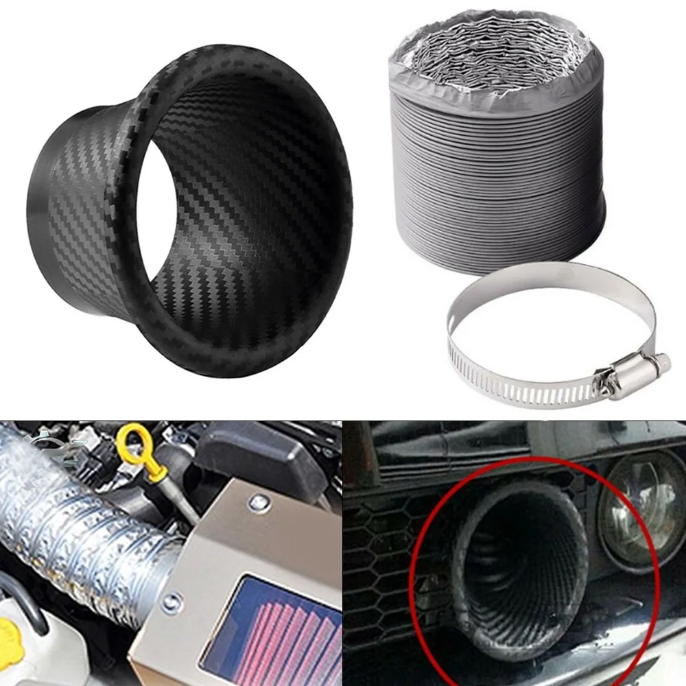 ABS Carbon Fiber Texture Universal Car Front Bumper Turbo Air Intake Pipe Funnel Kit Inlet Cold System Modification Accessories air intake kit