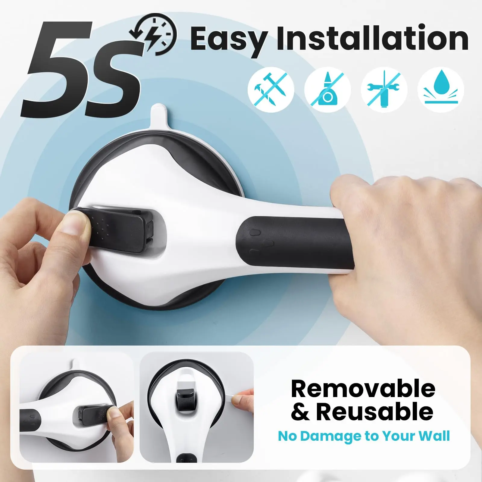 TAILI Shower Grab Bar 1/2pcs Black for Bathtubs Heavy Duty Bathroom Handle Removable Shower Handrails for Seniors and Elderly - Image 9