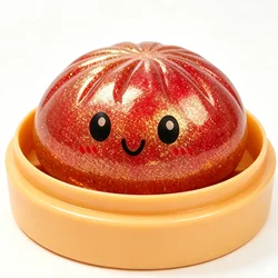 Sparkle Bun Stress Relief Squishy Toy - Soothing Sensory Fidget Ball with Bead & Steamer (Red)