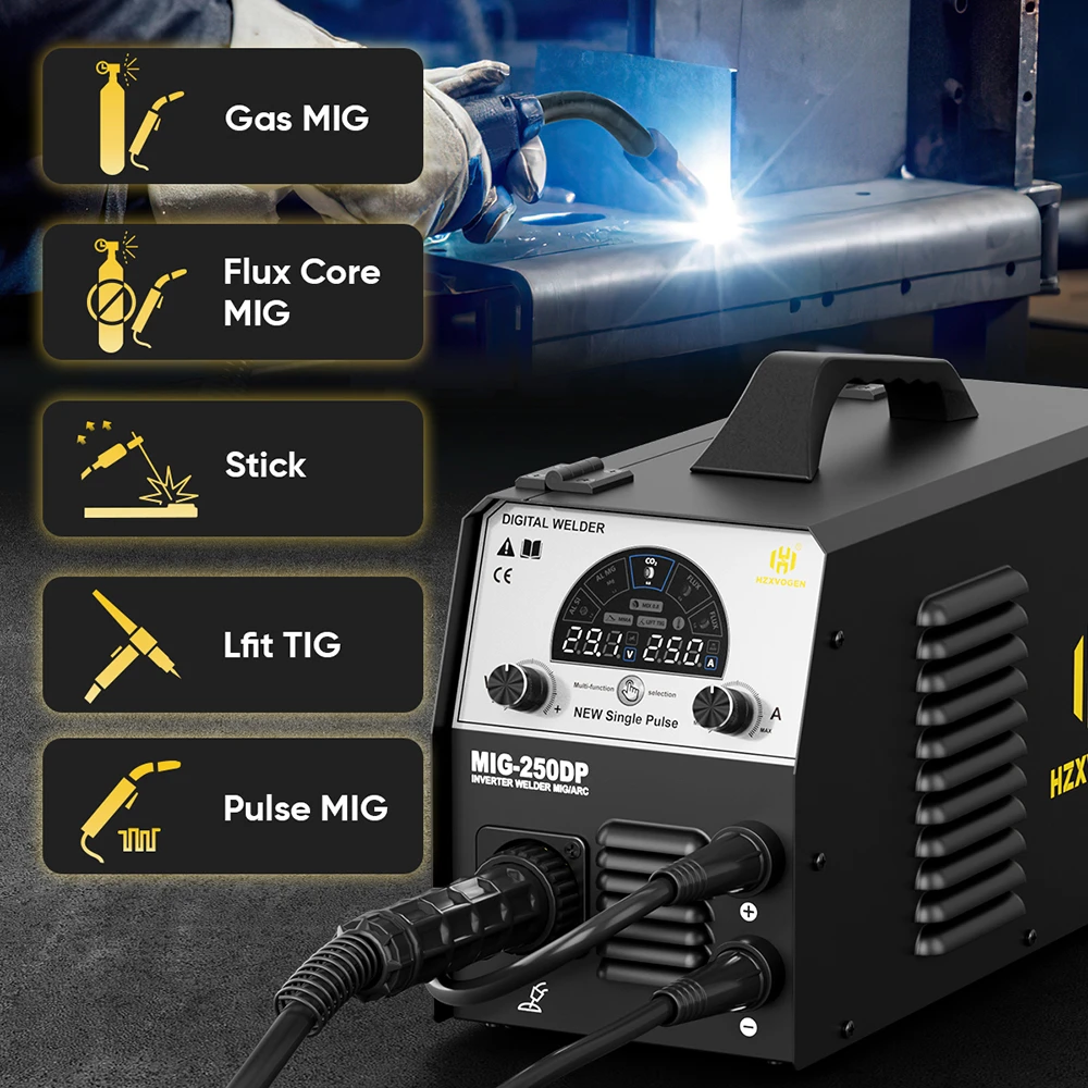 Digital Welder 250A 5 in 1 Aluminium Welding Machine ARC/Gas Gasless MIG/MAG/Lift TIG Pulse LED Screen Display welding machine