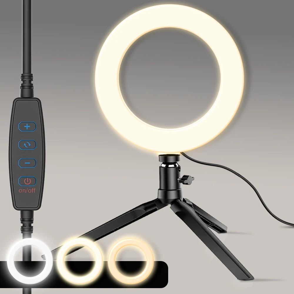 Fill Light Dimmable 16cm LED Desk Ring Tripod Stand Angle Adjustment USB Interface For Video Live Streaming Makeup