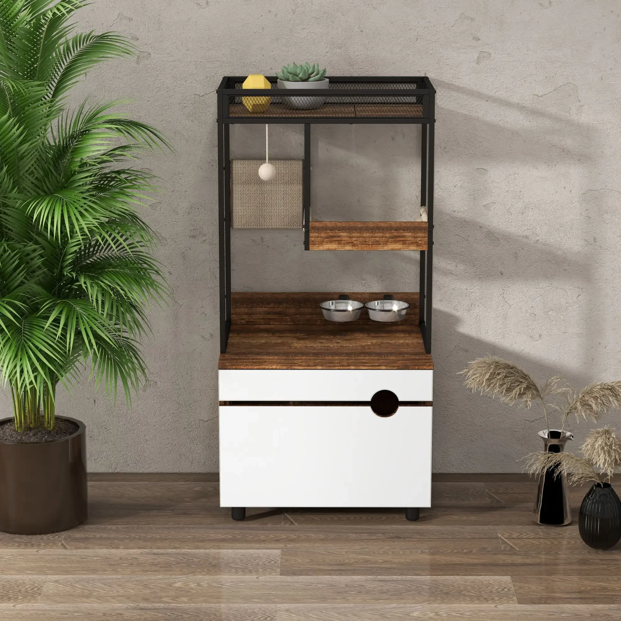 Cat Litter Box Enclosures with Cat Tree Tower, Furniture ,Cat Cabinet
