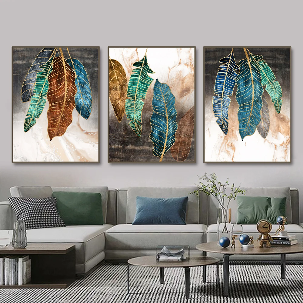 

Настенная живопись, 3 панели, винтажная живопись, темные цветные листья, эстетический холст, плакат, современная домашняя декоративная картина, без рамки