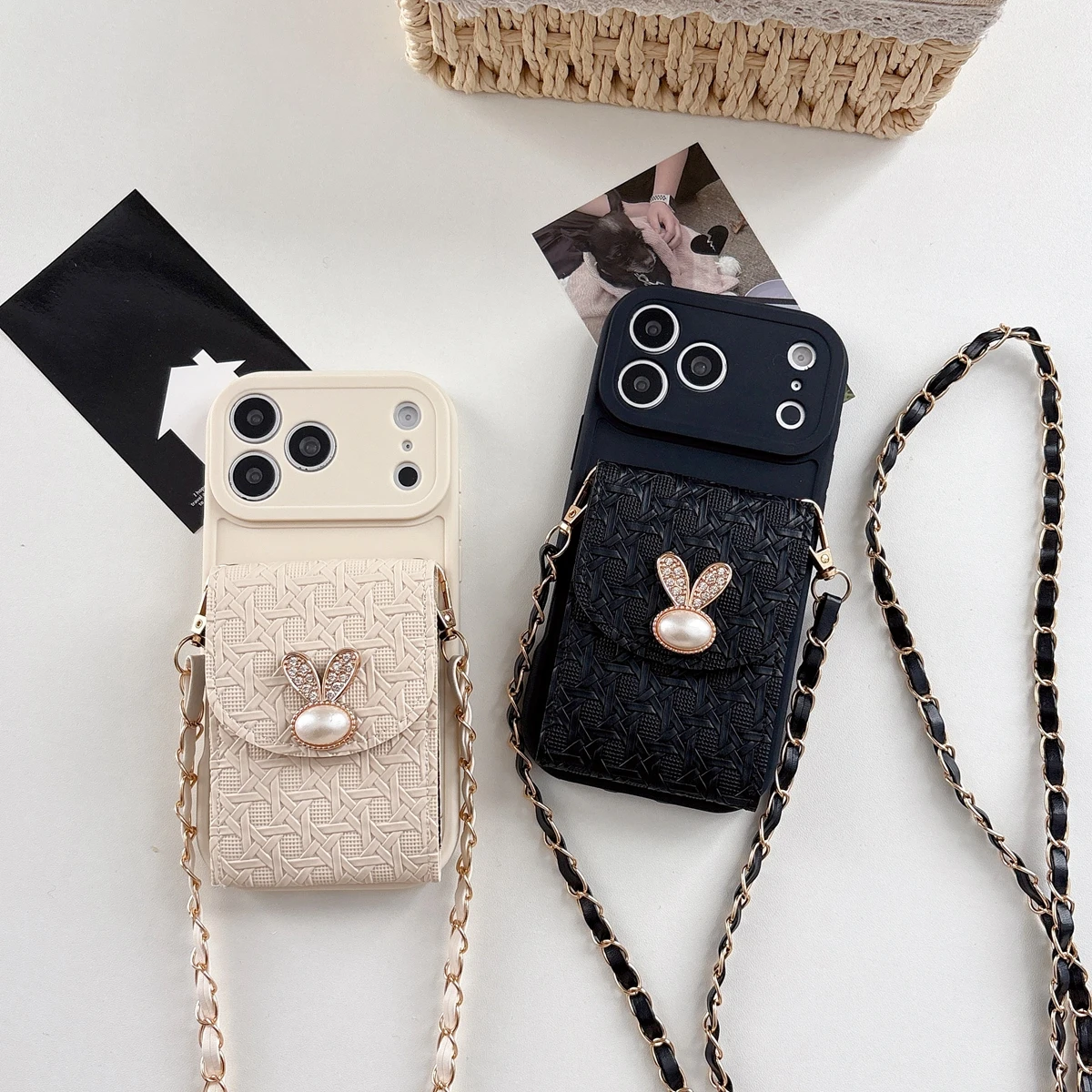 Rabbit Chain Multi-Card Wallet Phone Case with Soft Cover