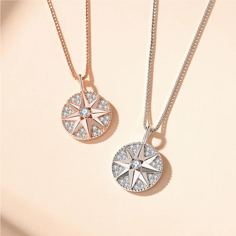 

S925 Sterling Silver 2024 New Lady Octagonal Star Pendant Women Choker Fashion Charm Girls Valentine Day Necklace Jewelry Gift