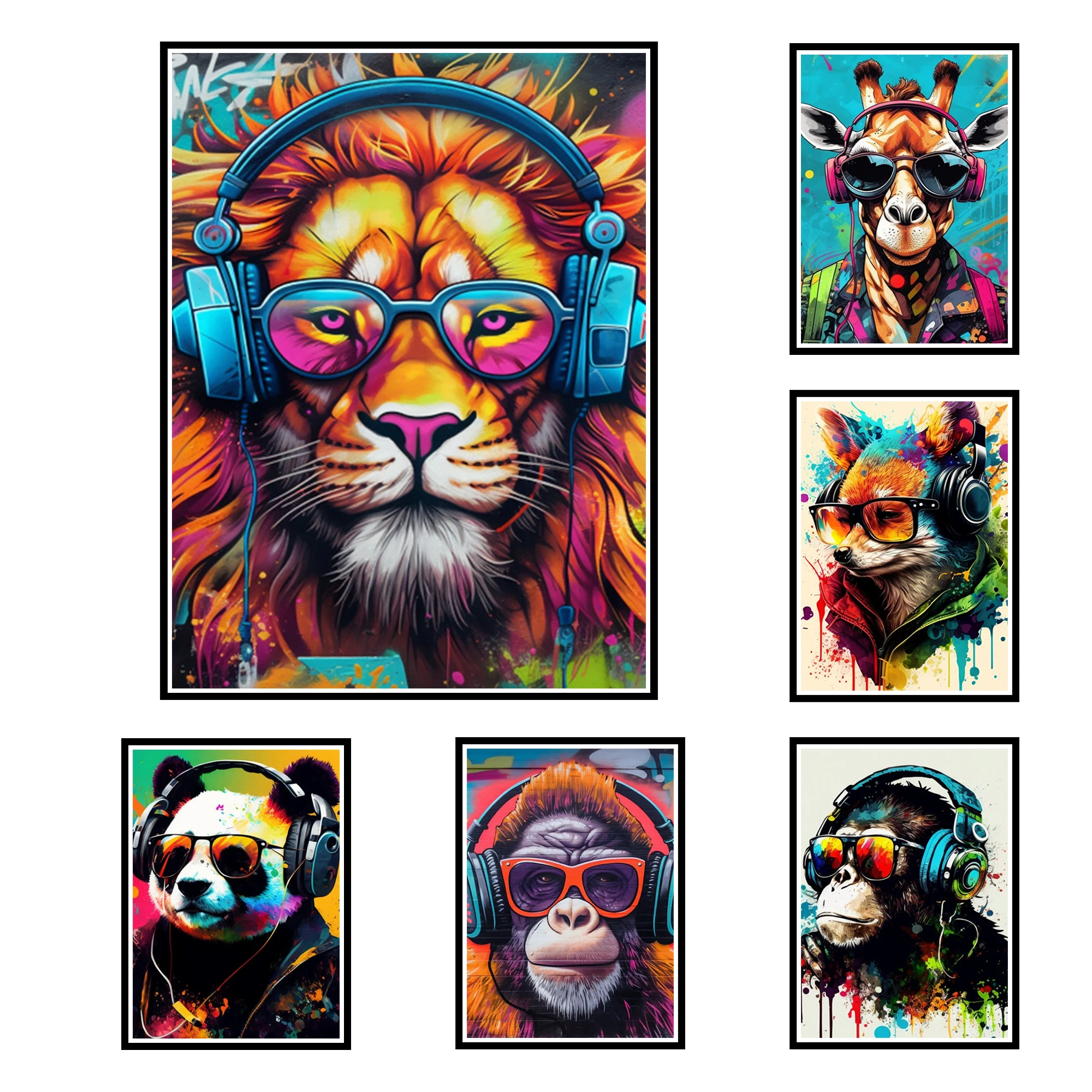

Cool Colorful Animal Six Sets Canvas Modern Painting Wall Art Poster And Prints Picture Decoration Home Decor for Living Room