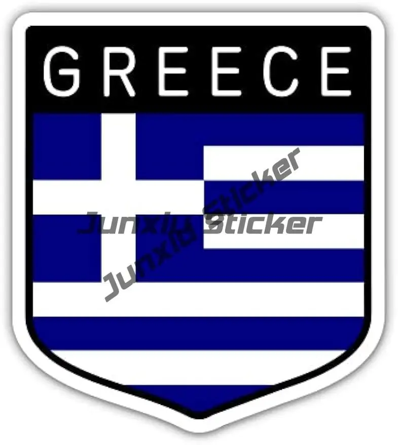 Greek Flag Shield Vinyl Sticker – Round Decal with Athens and Crete Island Seal Design