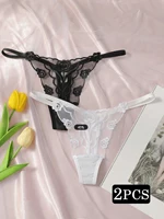 2 pièces dames nouvelle dentelle Sexy noir et blanc brodé fleur imprimé Sexy ensemble string sous-vêtements C2648 1