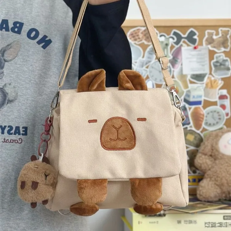 Xiuya-Bolsa de Ombro Capivara Bonita para Mulheres, Mochila Pequena Desenhos Animados, Designer Simples Kawaii, Lona, Bolsa Feminina, Nova Moda, 2024