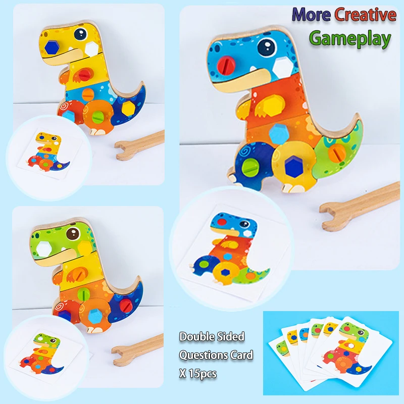Dinosaur Screwdriver Board Montessori Toys Fine Motor Skills Sensory Screw Nut Busy Board Activity Educational Wooden Kids Toys