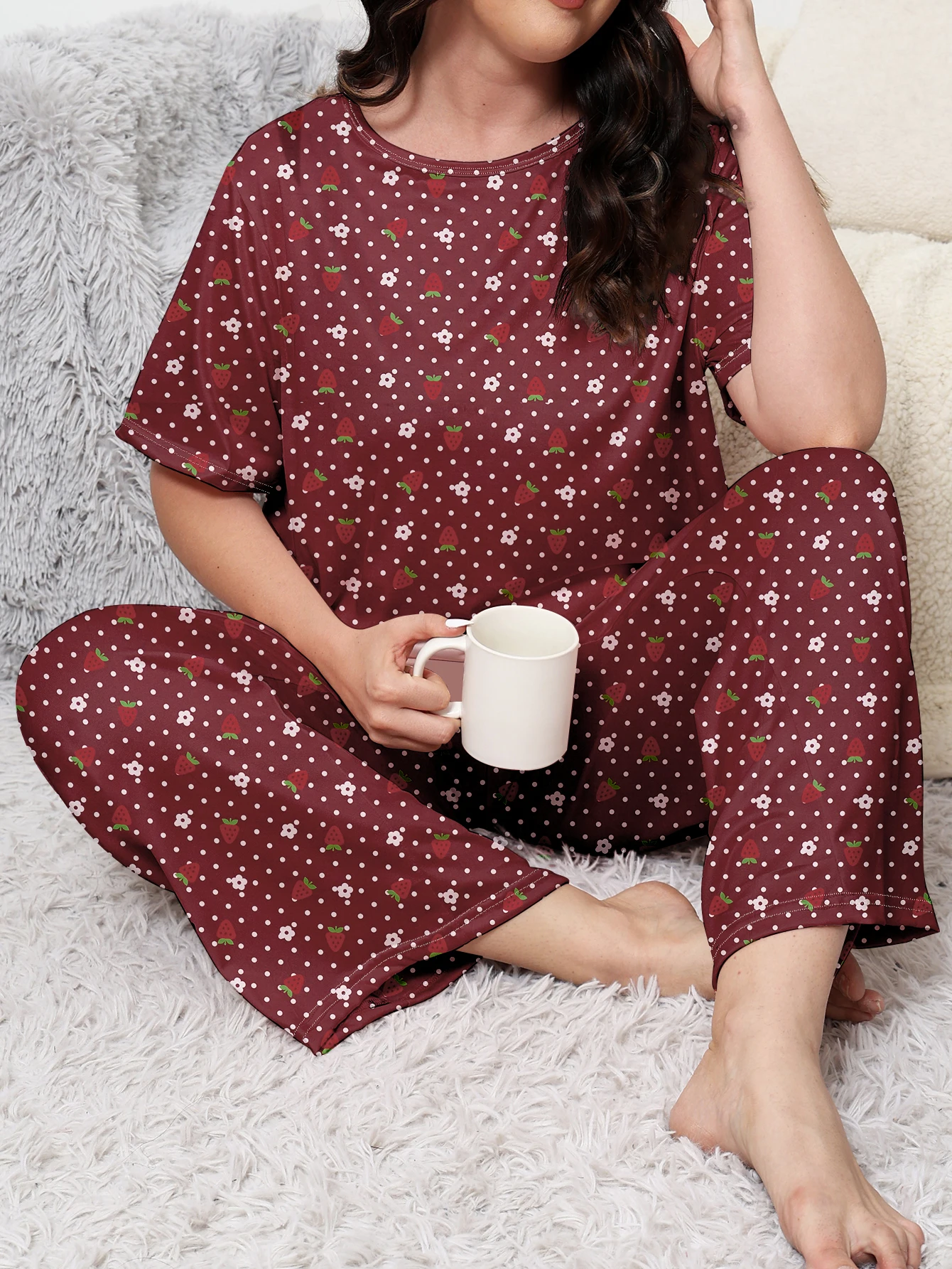 Plus size pajama clothing, plus size home clothing set, plus size short sleeved long pants set, can be worn with milk silk mater