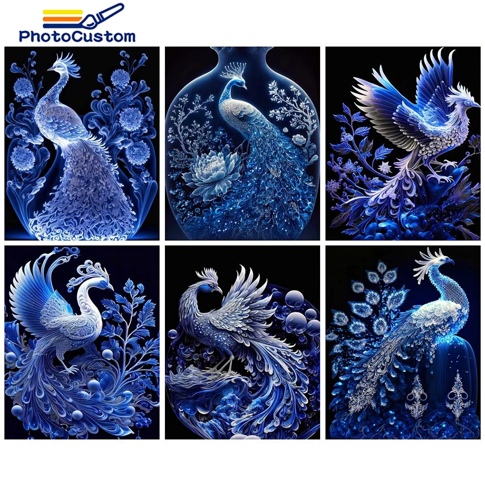 

PhotoCustom 60x75cm Painting By Numbers Peacock Canvas Pictures Oil Painting For Living Room Modern Diy Wall Art Home Decor