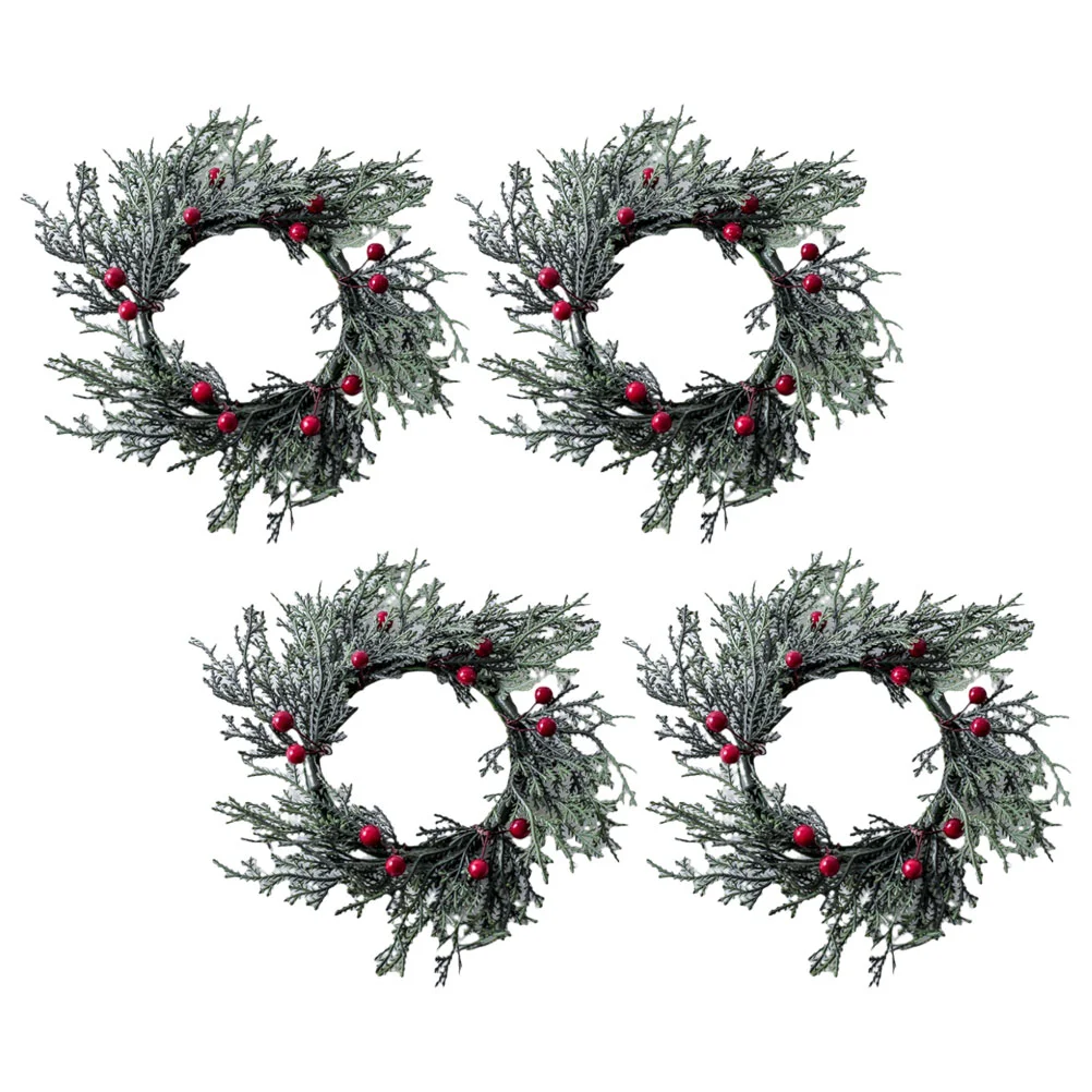 

Christmas Candle Rings Artificial Red Berries Wedding Candle Wreaths Snowy Pine Needles Garland Candle Ring Pillars