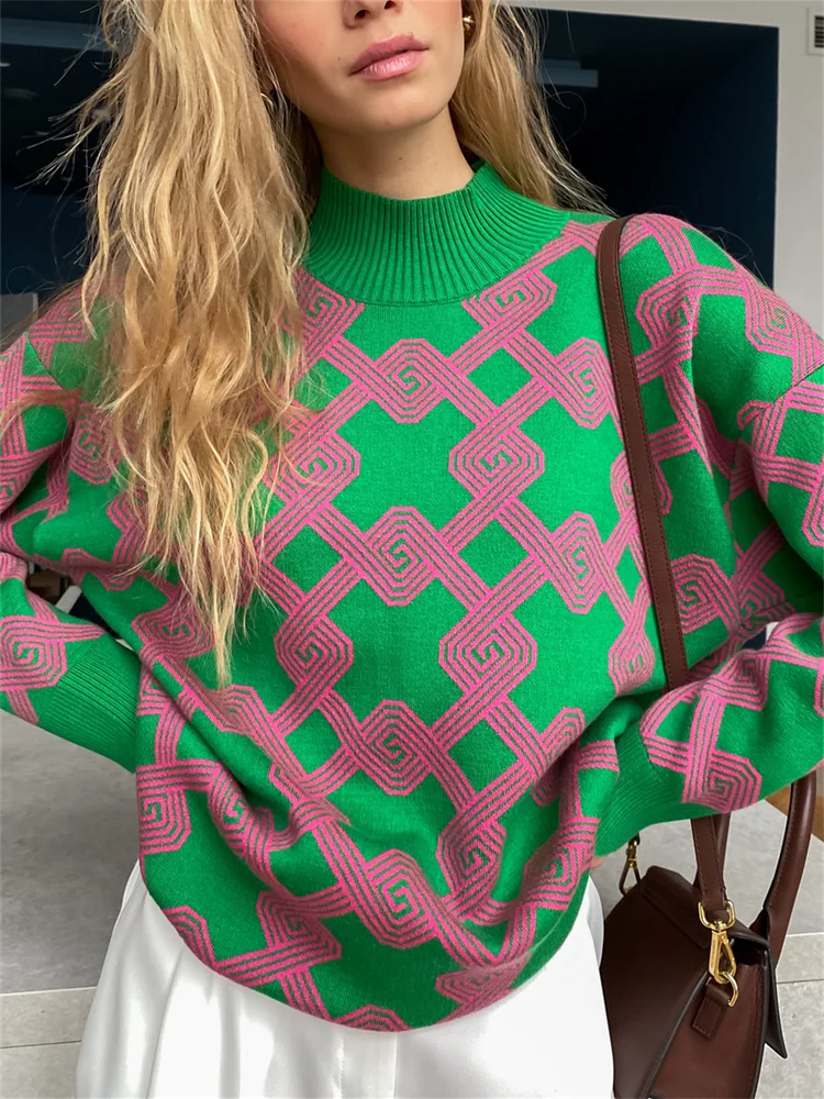 

Women's Green Knitted Oversized Sweater Casual Long Sleeves Top Vintage Pullover Women Korean Fashion New Knit Jumpers 2023