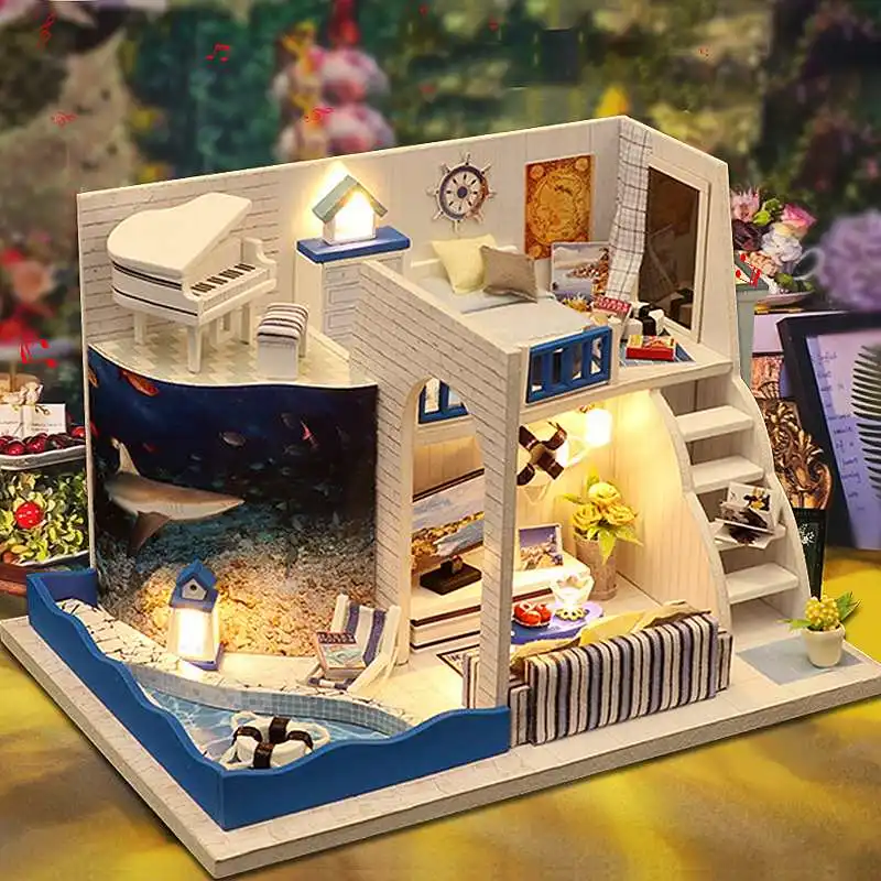 

Wooden 3D DIY Doll House Handmade Assemble Mini Dollhouse Kit ith Furniture LED Light Education Toy for Kids Gift Collection