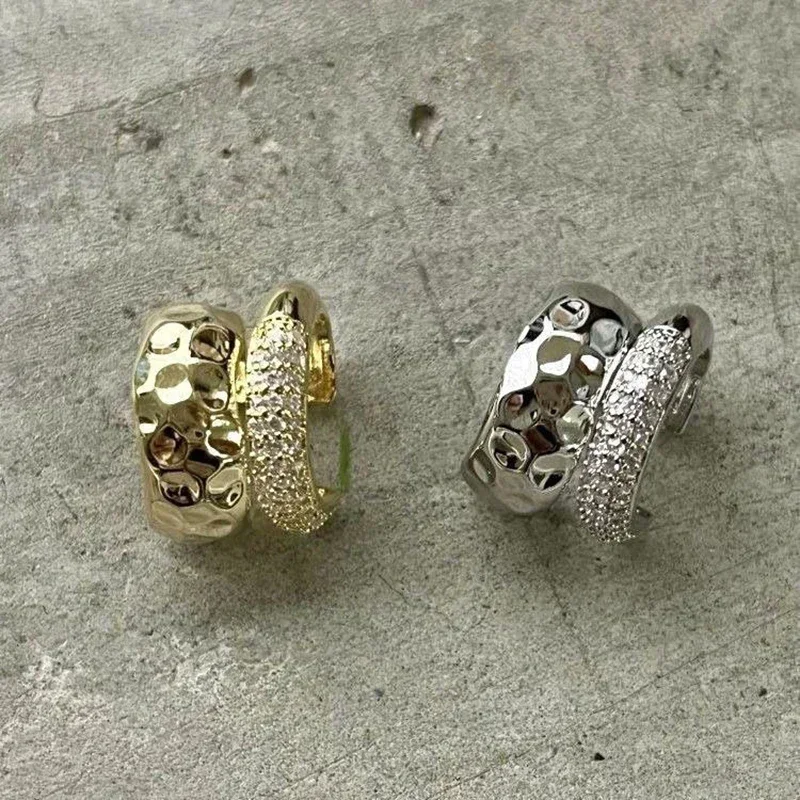 Zircon Double-layer Ear Cuff No Piercing Earring Punk Metal Geometric for Women Y2K Jewelry