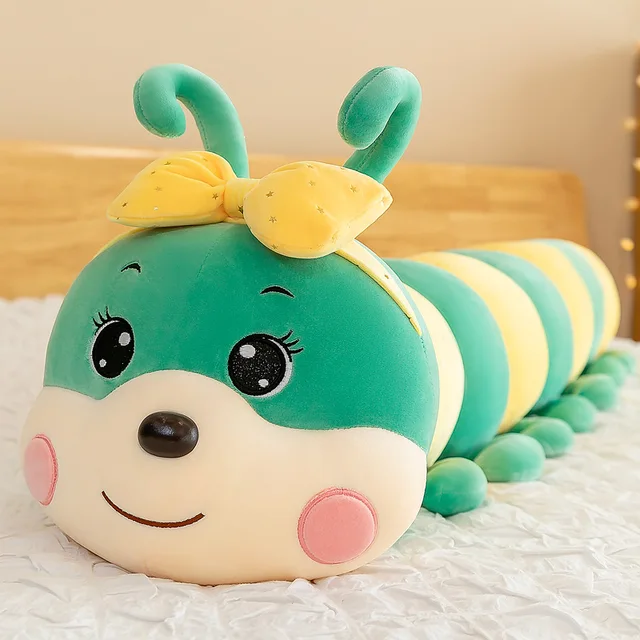 55-100cm Plush Caterpillar Doll Toy Worm Stuffed Toy Color Long Cognitive Soft Bow Caterpillar Pad Puzzle Birthday Gift Anime