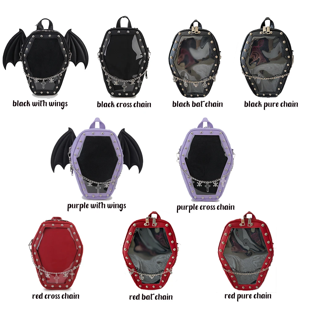 Gothic Coffin Shape Purse Handbag Women Halloween Shoulder Bag Black Red Wings Amazon.com: ENJOININ Gothic Coffin Ita Bag Purses for Women  main image 3