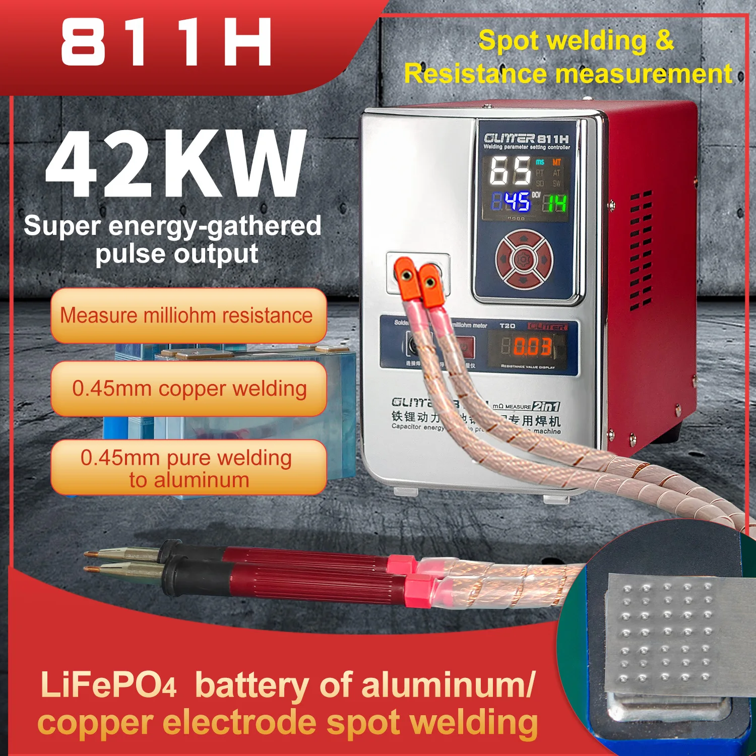 SUNKKO 811H 36KW 42KW 700A spot welder aluminum to copper nickle battery spot welding machine for Iron lithium battery
