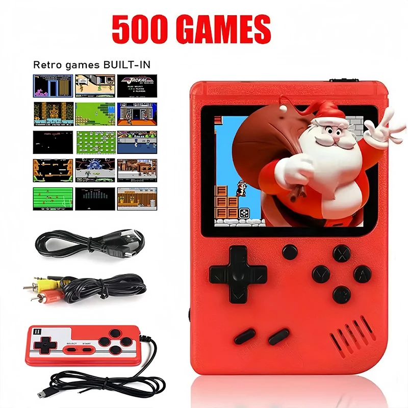 레트로 휴대용 미니 휴대용 비디오 게임 콘솔 8 비트 3.0 인치 LCD 컬러 키즈 게임 플레이어 내장 500 게임 아이 크리스마스 선물