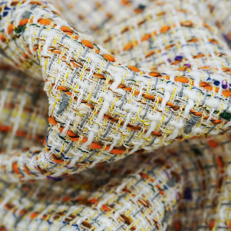 Classic Yellow Checkered Tweed Woven Fashion Sewing Material Textile Fashion Clothing Outerwear Bag Blended Woolen Fabric