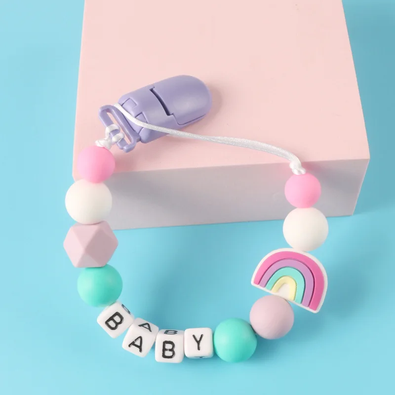 Personalized Name Pacifier Holder Chain Handmade Beech Wooden Clip Cilicone Teether Baby Teething Toy Newborn Chew Gift teething toys
