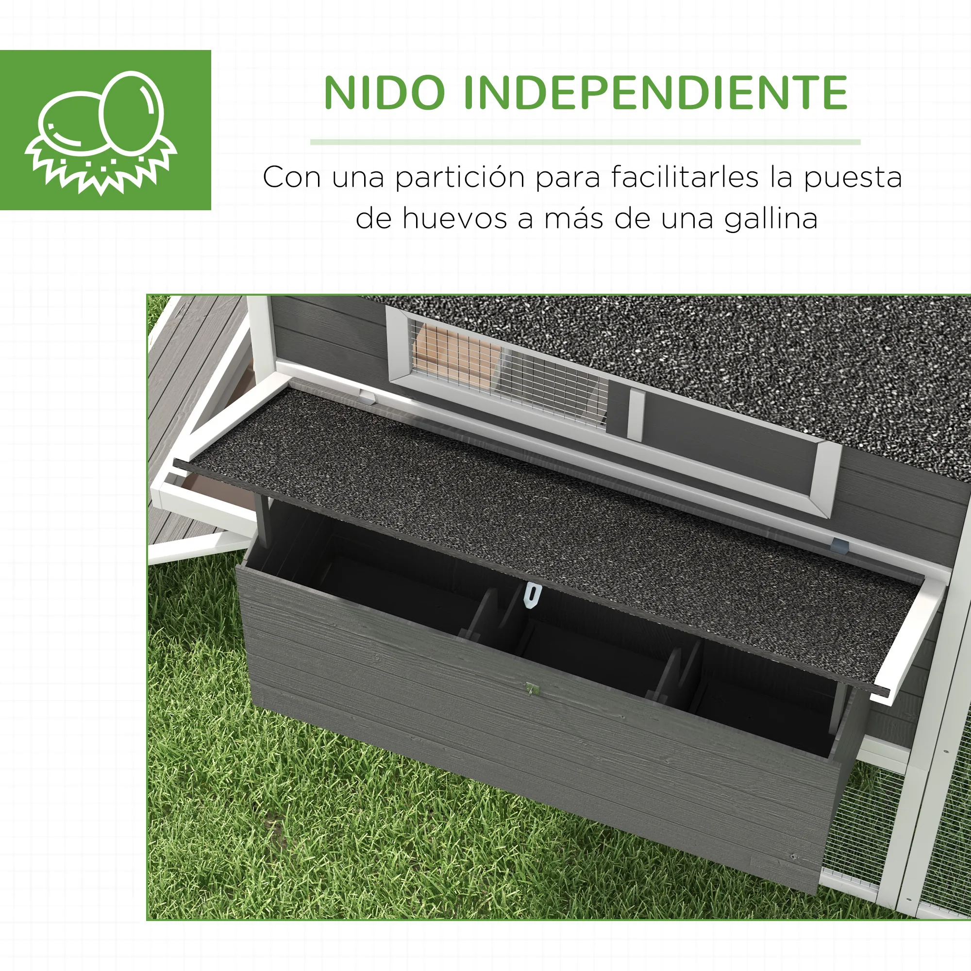 Ponedero Para Gallinas De Madera Con 2 Compartimentos - Techo Asfáltico, Ideal Interior/exterior