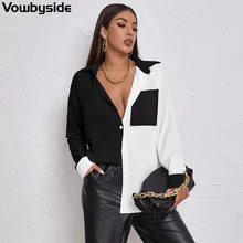 

2022 New Women's Shirts Patchwork Long Sleeves Single Breasted Lapel Casual Shirt