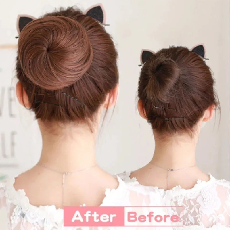 H&STAR Synthetic Short Straight Hair Bun Chignon Clip in Hair Extension Black Brown Hairpiece for Women