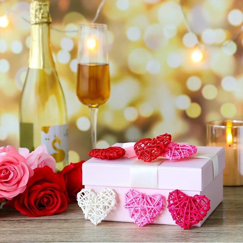 10 Stück Korbgeflecht-Rattan-Herzvasenfüller, Darm-Mittelstücke, Rattan-Herzen, dekorative hängende Verzierung für den Valentinstag – Detail 8