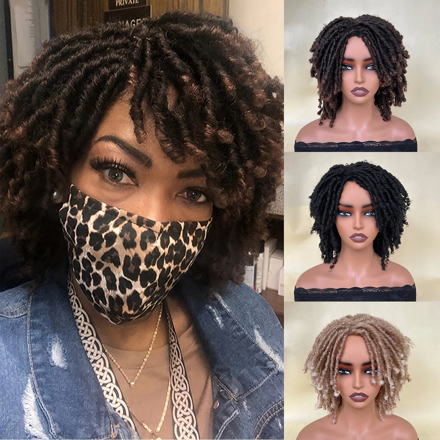 Short Dreadlock Wig Afro Crochet Twist Hair Wigs For Black Women Curly Synthetic Naturel Soft Faux Locs Wig