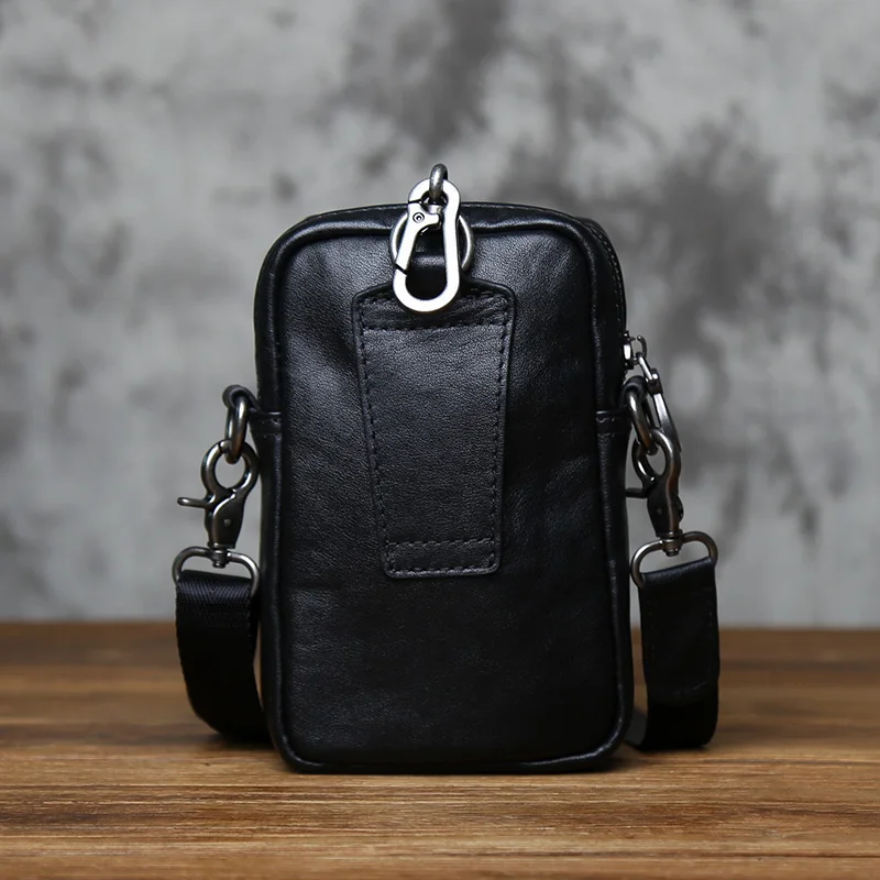 NZPJ Genuine Top Layer Cowhide Leather Men's Crossbody Shoulder Bag Casual Multifunctional Wear as Belt Waist Hanging Bag
