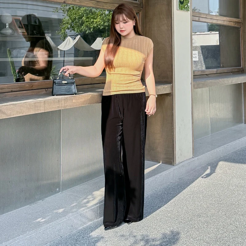 XXXXL Fashion Plus Size Women's Straight Pants Premium Autumn Winter New High Waisted Velour Composite Thick Wide Leg Trousers