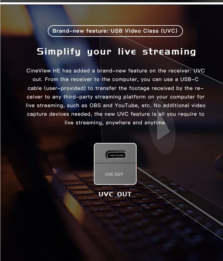 CineView HE 듀얼 밴드 무선 비디오 송신기 시스템, 스마트폰 라이브 스트림용, SDI 및 HD, 1200ft, 60ms