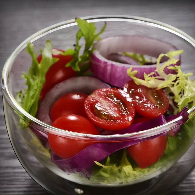 Heat Resistant Transparent Double Wall Fruit Salad Bowl Mugs