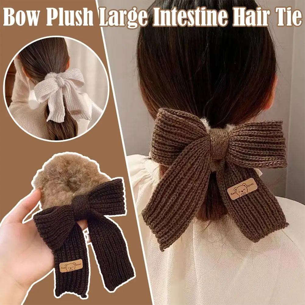 

Fashion Fluffy Bowknot Hair Soft Plush Elastic Large Girls Winter Band Hair Hair Accessory Autumn Intestine Head Rope Women C0N4