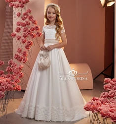 Boho Satin Flower Girl Dresses Lace Appliques Kids Birthday Pageant Gowns Children Wedding Guest First Communion Dresses