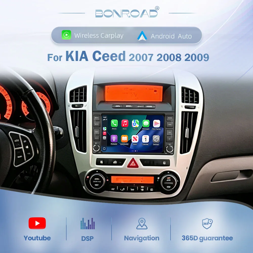 Radio de coche BONROAD de 7 pulgadas para KIA Ceed 2007 2008 2009, reproductor Multimedia de vídeo Linux para coche, Carplay inalámbrico, Android, navegación GPS RDS, DSP, MirrorLink, pantalla táctil de 2 din 1