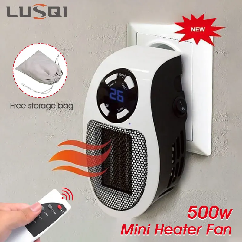 

LUSQI Smart Electric Heater Remote Mini Wall-Outlet 500W Portable Plug in Wall Room Heating Stove Household Radiators For Winter