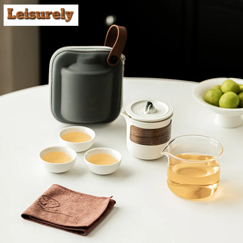 Zen Black Mountain Glass Portable Travel Tea Set Kit 1 Pot 3 Cups Tea Maker Filter Kit Stock Bags Teaware Supplies Decoration