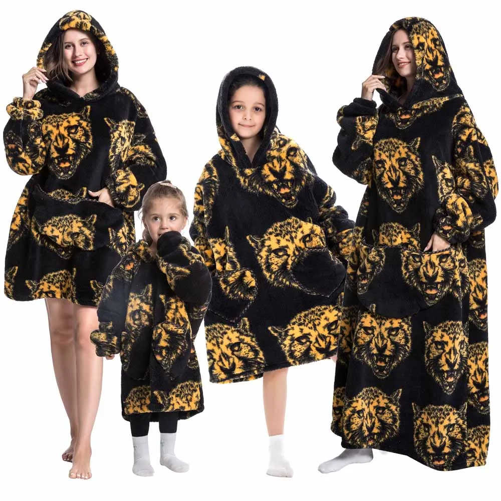 Family Matching Pajamas Super Long Robes for Kids Children Bathrobes One Piece Oversized Hoodies Wearable TV Blanket Sweatshirts